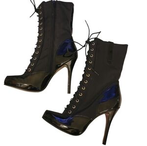 STEVE MADDEN Sergeant Lace-Up Stiletto Boots Size 6.5 Black